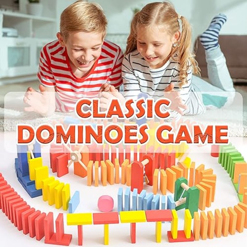 WOOD CITY 1000 PIECE DOMINOES SET FOR KIDS WITH EXTRA 20 BLOCKS, COLORFUL DOMINOS TILES FOR BUILDING