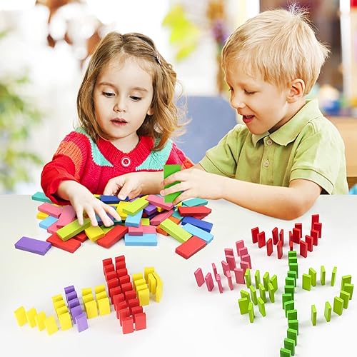 WOOD CITY 1000 PIECE DOMINOES SET FOR KIDS WITH EXTRA 20 BLOCKS, COLORFUL DOMINOS TILES FOR BUILDING