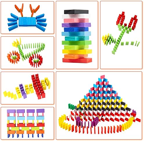 WOOD CITY 1000 PIECE DOMINOES SET FOR KIDS WITH EXTRA 20 BLOCKS, COLORFUL DOMINOS TILES FOR BUILDING