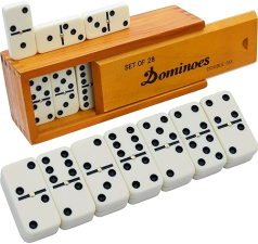 QUEENSELL DOMINOS SET FOR ADULTS – DOMINOES - CLASSIC BOARD GAMES, DOUBLE 6 DOMINOES FAMILY GAMES FO