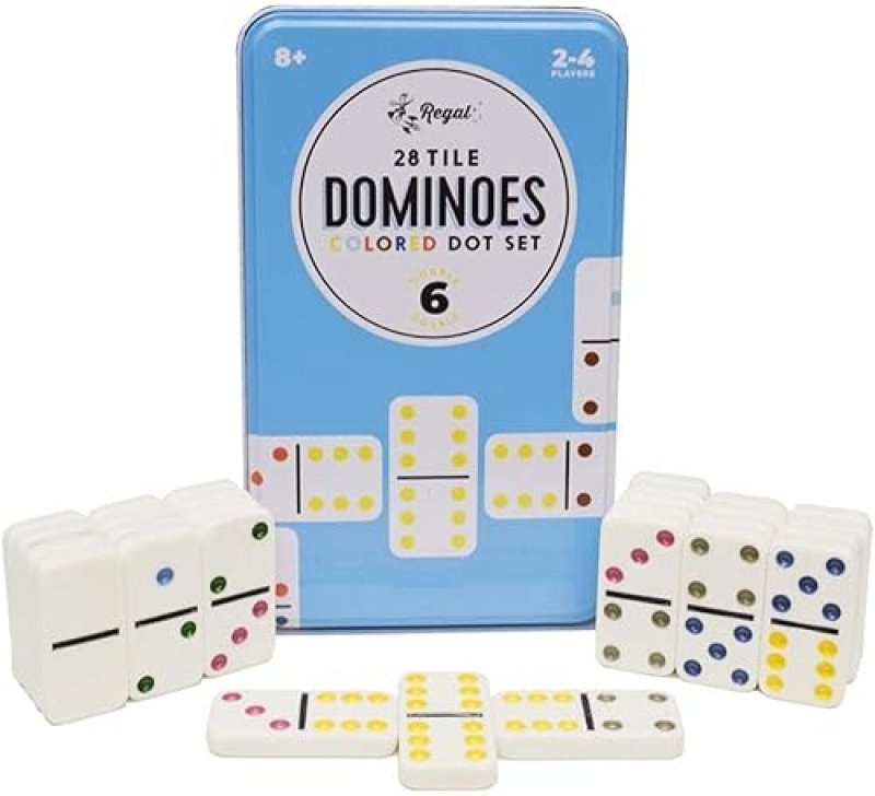 REGAL GAMES DOUBLE 6 DOMINOES SET FOR ADULTS & KIDS - CLASSIC DOMINO GAME WITH 28 TILES COLORED DOTS