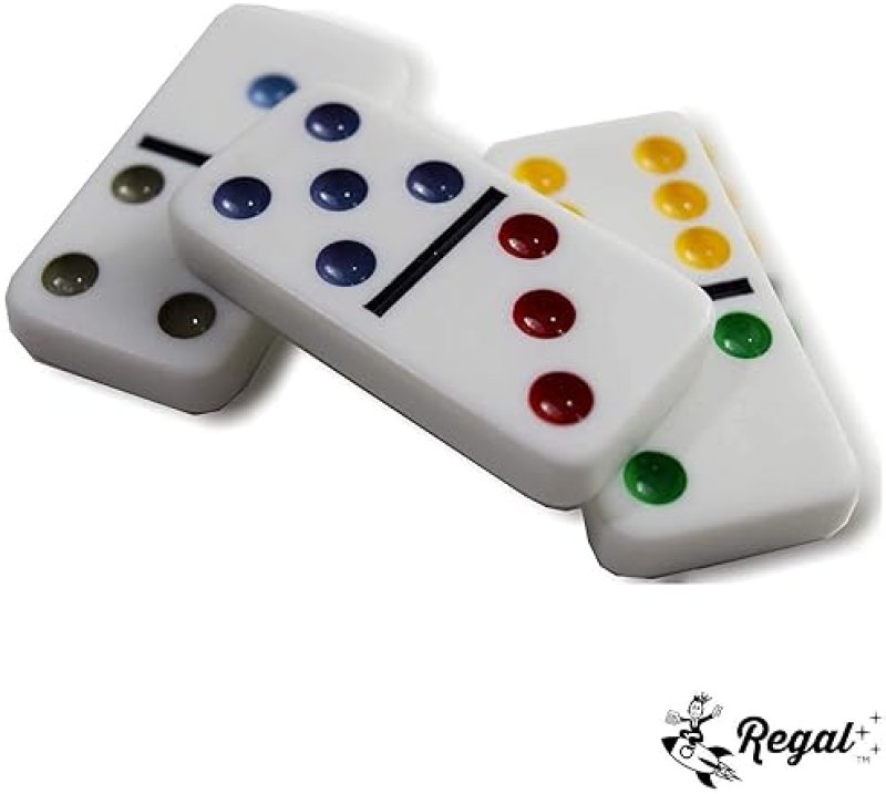 REGAL GAMES DOUBLE 6 DOMINOES SET FOR ADULTS & KIDS - CLASSIC DOMINO GAME WITH 28 TILES COLORED DOTS