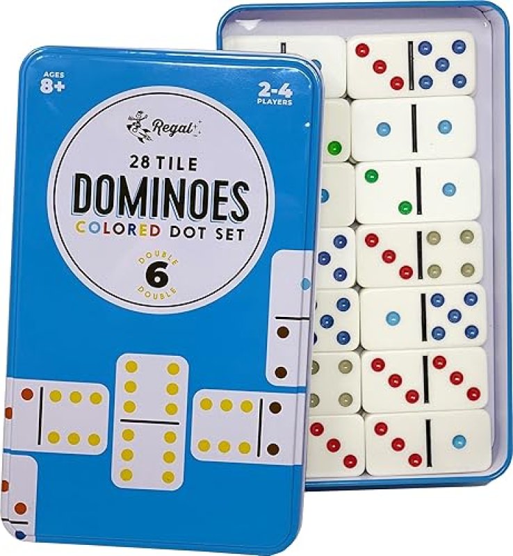 REGAL GAMES DOUBLE 6 DOMINOES SET FOR ADULTS & KIDS - CLASSIC DOMINO GAME WITH 28 TILES COLORED DOTS