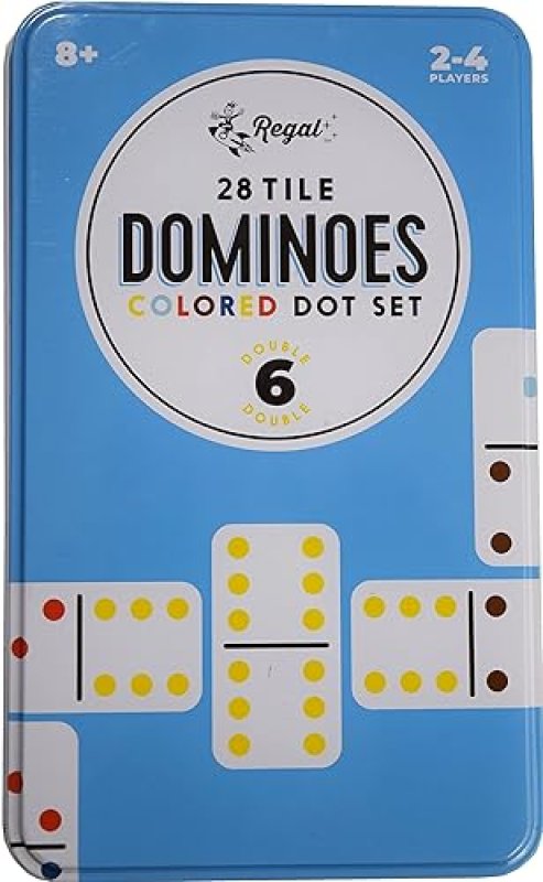 REGAL GAMES DOUBLE 6 DOMINOES SET FOR ADULTS & KIDS - CLASSIC DOMINO GAME WITH 28 TILES COLORED DOTS