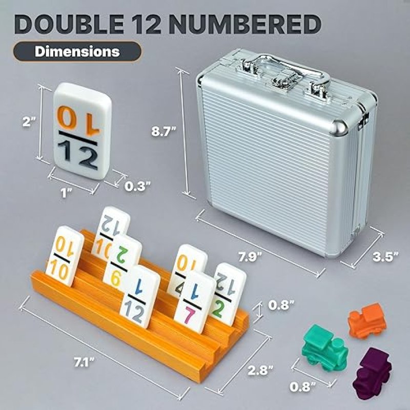 QUEENSELL MEXICAN TRAIN DOMINOES SET WITH NUMBERS AND 4 HOLDERS - WOODEN HUB AND DOMINO HOLDERS - DO