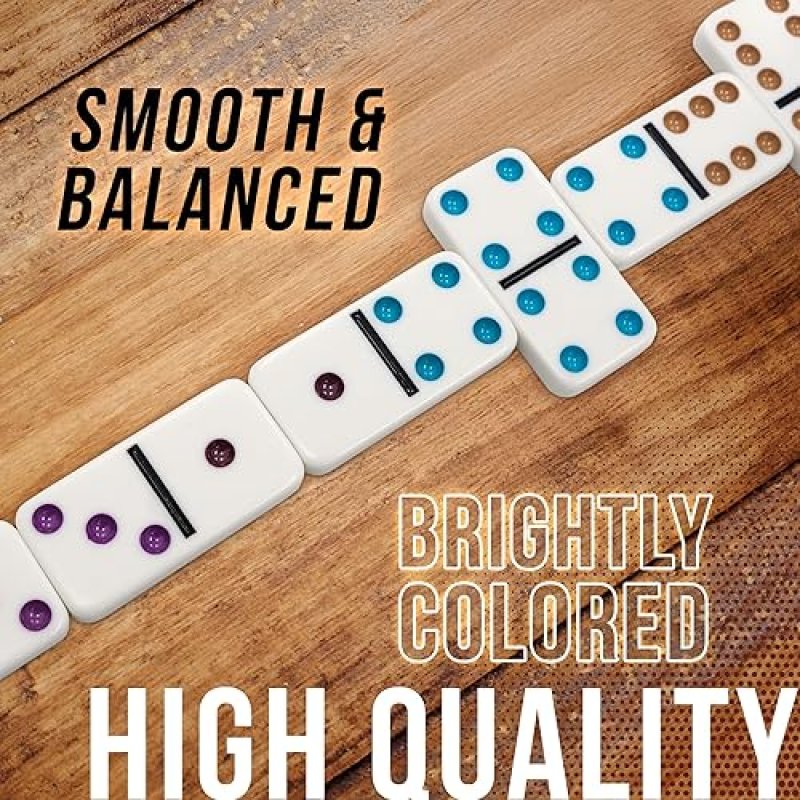 UNIVERSITY GAMES FRONT PORCH CLASSICS, SPINNER COLORED DOT DOMINOES SET, ON-THE-GO TRAVEL STORAGE TIN 2 TO 8 PLAYERS