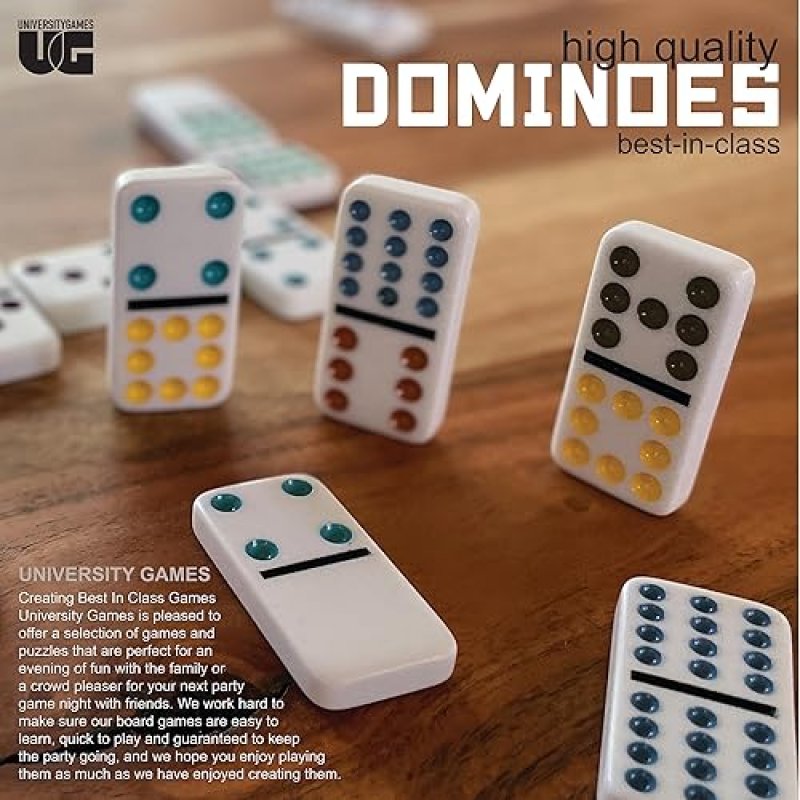 UNIVERSITY GAMES FRONT PORCH CLASSICS, SPINNER COLORED DOT DOMINOES SET, ON-THE-GO TRAVEL STORAGE TIN 2 TO 8 PLAYERS