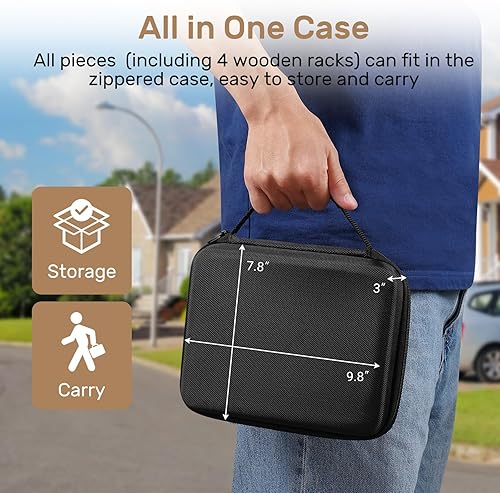DOMINOS SET FOR ADULTS WITH 4 WOODEN RACKS/TRAYS, DOUBLE 6 DOMINOES TRAVEL SET WITH PORTABLE C