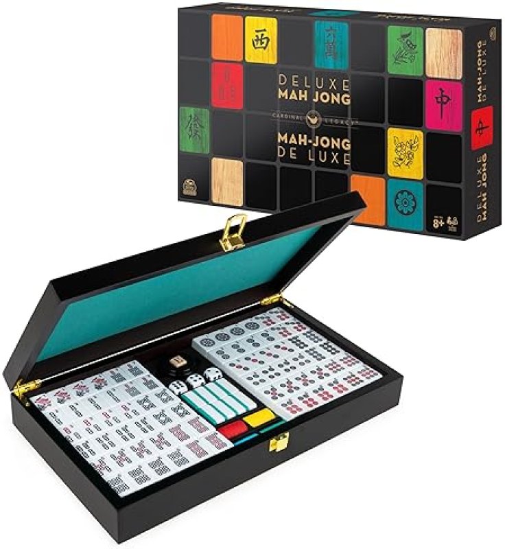 SPIN MASTER GAMES LEGACY DELUXE MAH JONG CLASSIC GAME WITH TWO-TONED TILES AND LINED WOOD STORAGE CA