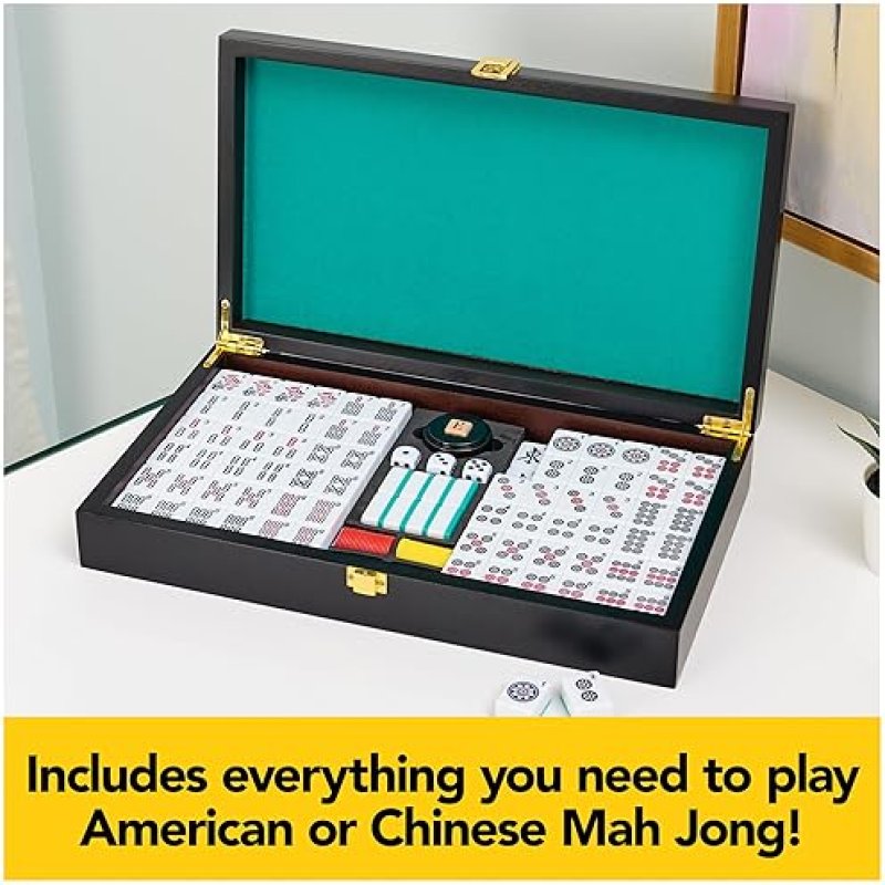 SPIN MASTER GAMES LEGACY DELUXE MAH JONG CLASSIC GAME WITH TWO-TONED TILES AND LINED WOOD STORAGE CA