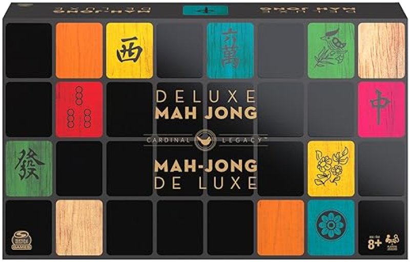 SPIN MASTER GAMES LEGACY DELUXE MAH JONG CLASSIC GAME WITH TWO-TONED TILES AND LINED WOOD STORAGE CA