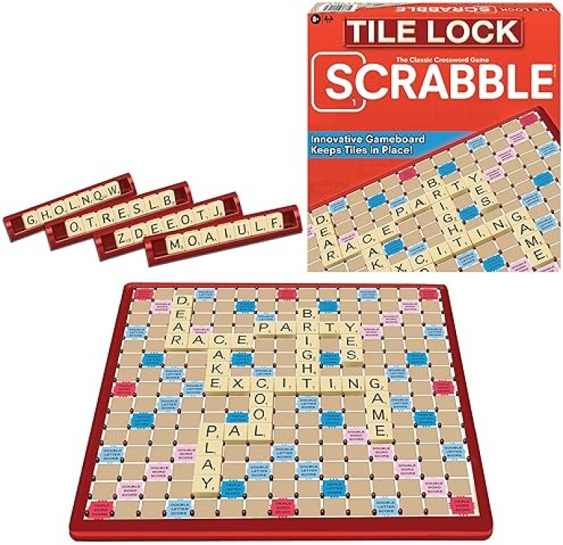 WINNING MOVES GAMES TILE LOCK SCRABBLE BY WINNING MOVES GAMES USA, INNOVATIVE GAMEBOARD "LOCKS" TILES IN PLACE, FOR 2 TO