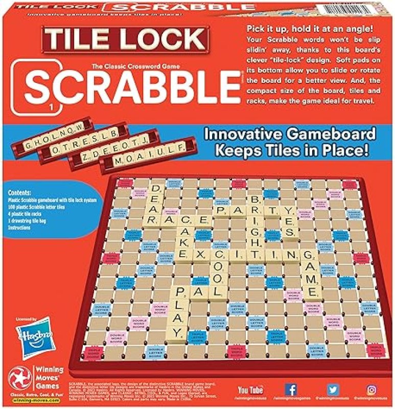 WINNING MOVES GAMES TILE LOCK SCRABBLE BY WINNING MOVES GAMES USA, INNOVATIVE GAMEBOARD "LOCKS" TILES IN PLACE, FOR 2 TO