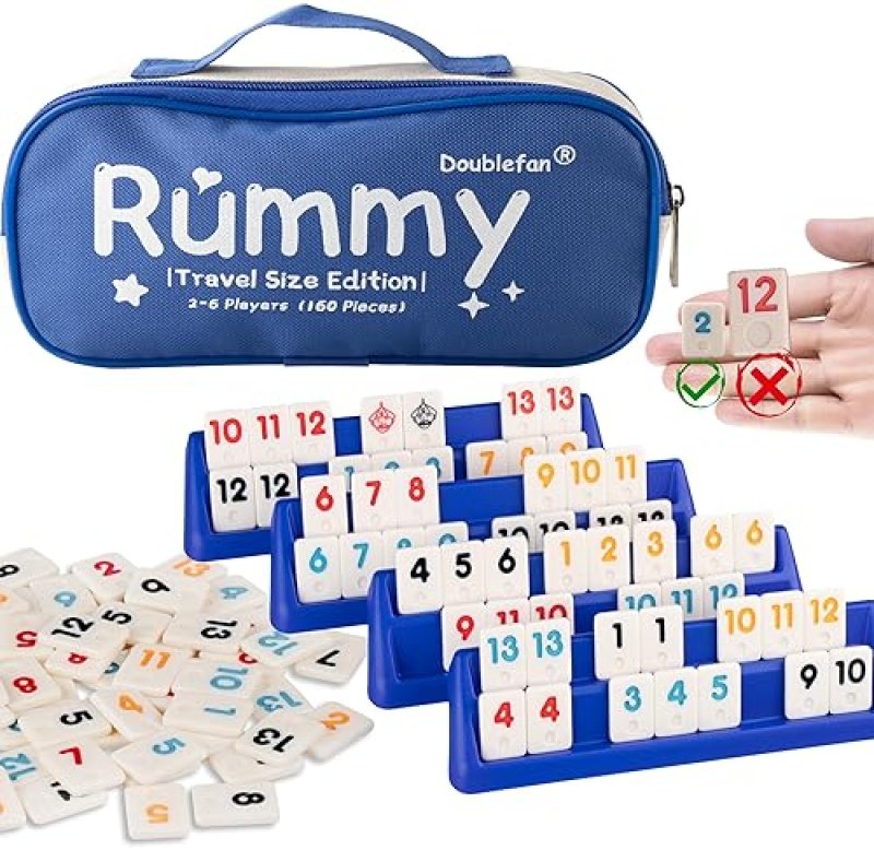 DOUBLEFAN MINI RUMMY CUBE GAME, MINI SIZE RUMMY SET WITH PORTABLE CANVAS BAG, SMALL TRAVEL BOARD GAM