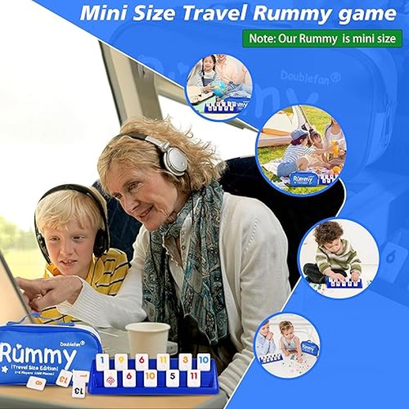 DOUBLEFAN MINI RUMMY CUBE GAME, MINI SIZE RUMMY SET WITH PORTABLE CANVAS BAG, SMALL TRAVEL BOARD GAM