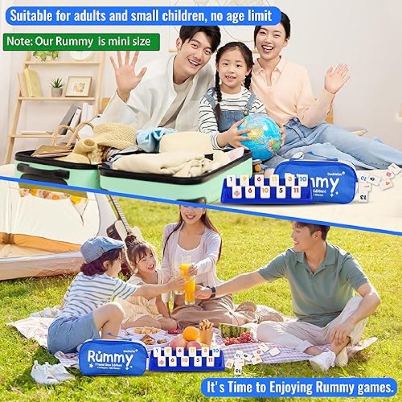 DOUBLEFAN MINI RUMMY CUBE GAME, MINI SIZE RUMMY SET WITH PORTABLE CANVAS BAG, SMALL TRAVEL BOARD GAM