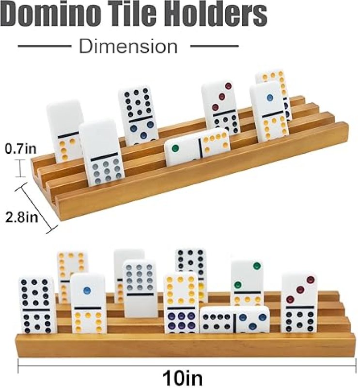 ESSAJOY WOODEN DOMINO TRAYS/RACKS SET OF 8 MEXICAN TRAIN DOMINO TRAYS/RACKS DOUBLE 12 TILES HOLDERS RACK DOM