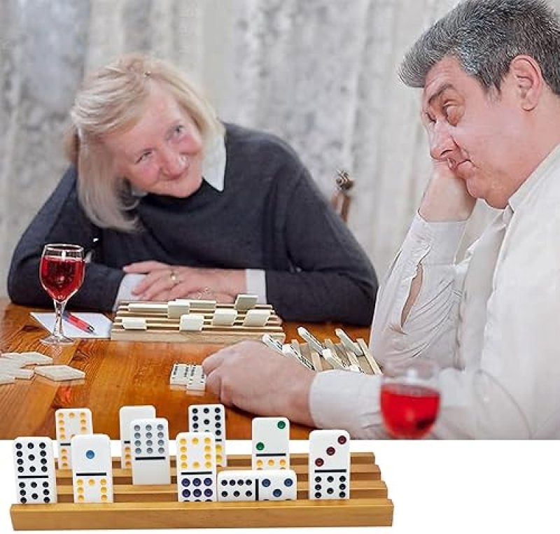 ESSAJOY WOODEN DOMINO TRAYS/RACKS SET OF 8 MEXICAN TRAIN DOMINO TRAYS/RACKS DOUBLE 12 TILES HOLDERS RACK DOM