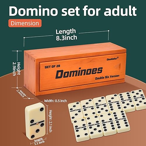 DOMINOS SET FOR ADULTS, JUMBO SIZE DOUBLE 6 DOMINOES SET, CLASSIC BOARD GAME FOR ADULTS AND ELDERLY,