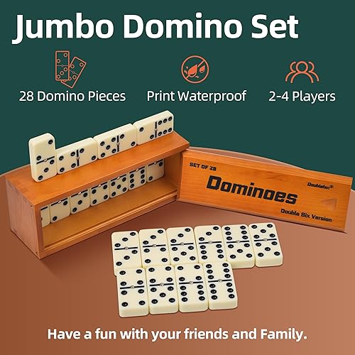 DOMINOS SET FOR ADULTS, JUMBO SIZE DOUBLE 6 DOMINOES SET, CLASSIC BOARD GAME FOR ADULTS AND ELDERLY,