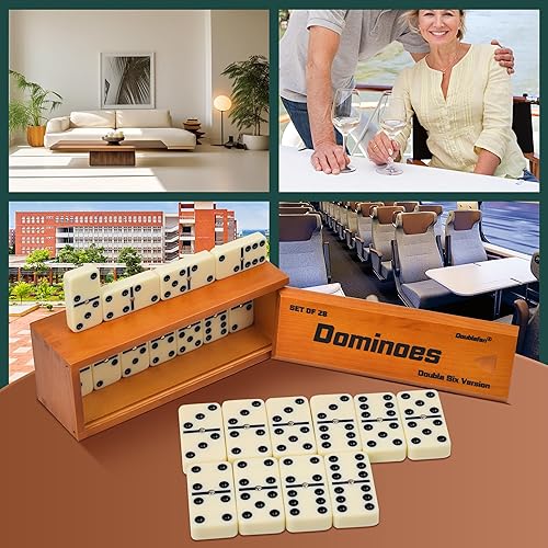 DOMINOS SET FOR ADULTS, JUMBO SIZE DOUBLE 6 DOMINOES SET, CLASSIC BOARD GAME FOR ADULTS AND ELDERLY,