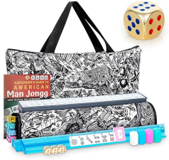 TAIKULA NEW AMERICAN MAHJONG GAME SET,166 PREMIUM WHITE TILES WITH PORTABLE METAL DICES，4 ALL-IN-ONE RACKS W
