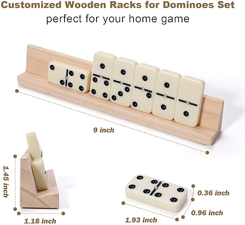 DOMINOES SET FOR ADULTS, 28 TILES WITH 4 WOODEN RACKS/TRAYS, PORTABLE DOUBLE 6 DOMINO GAME SET, CLAS