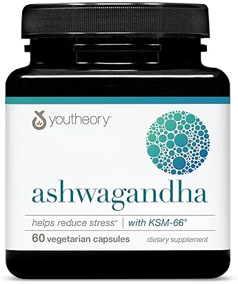 YOUTHEORY ASHWAGANDHA 1000MG - STRESS CORTISOL SUPPORT - GLUTEN, DAIRY SOY FREE - 60 VEG CAPSULES