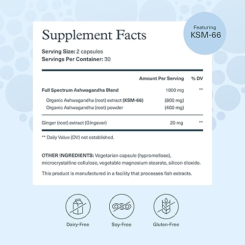YOUTHEORY ASHWAGANDHA 1000MG - STRESS CORTISOL SUPPORT - GLUTEN, DAIRY SOY FREE - 60 VEG CAPSULES