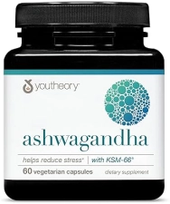 YOUTHEORY ASHWAGANDHA 1000MG - STRESS CORTISOL SUPPORT - GLUTEN, DAIRY SOY FREE - 60 VEG CAPSULES