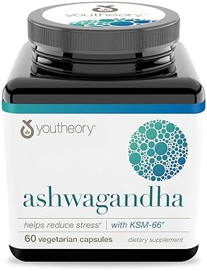 YOUTHEORY ASHWAGANDHA 1000MG - STRESS CORTISOL SUPPORT - GLUTEN, DAIRY SOY FREE - 60 VEG CAPSULES