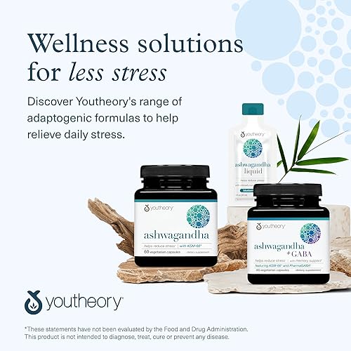 YOUTHEORY ASHWAGANDHA 1000MG - STRESS CORTISOL SUPPORT - GLUTEN, DAIRY SOY FREE - 60 VEG CAPSULES