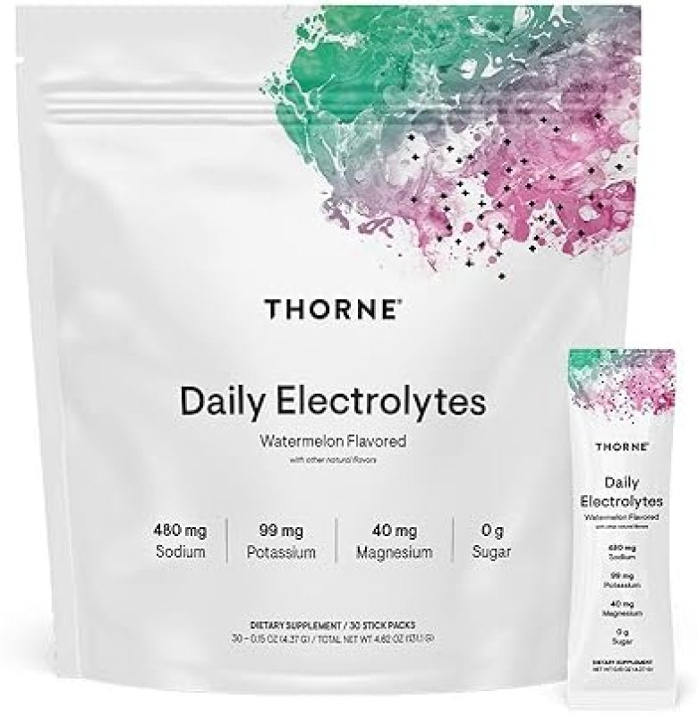 THORNE DAILY ELECTROLYTES WATERMELON DRINK MIX ZERO SUGAR, LOW-CAL, NSF CERTIFIED, 30 STICKS