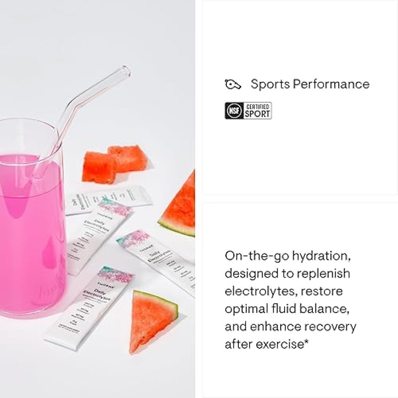 THORNE DAILY ELECTROLYTES WATERMELON DRINK MIX ZERO SUGAR, LOW-CAL, NSF CERTIFIED, 30 STICKS