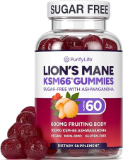 PURIFY LIFE SUGAR-FREE LIONS MANE GUMMIES NATURAL BERRY NOOTROPIC FOR BRAIN STRESS 60CT