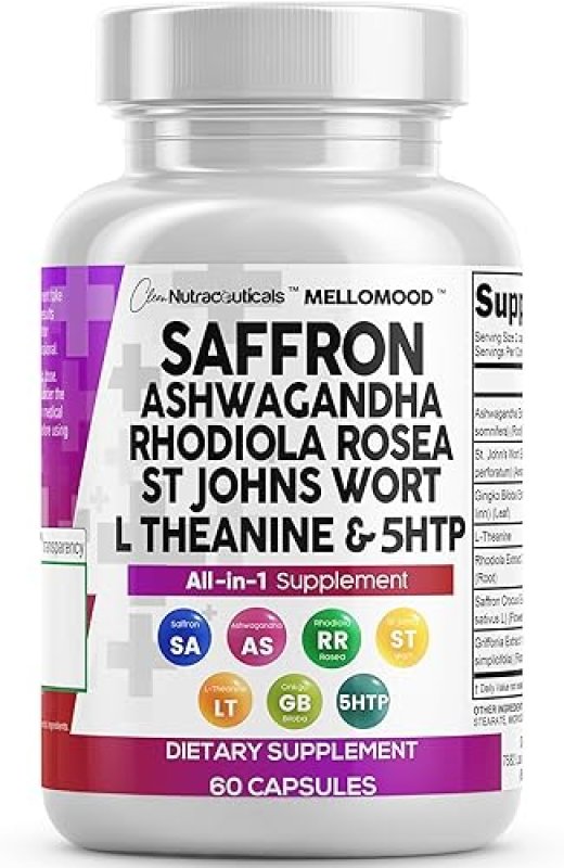 CLEAN NUTRACEUTICALS SAFFRON SUPPLEMENTS WITH ASHWAGANDHA, L-THEANINE MOOD SUPPORT HERBS