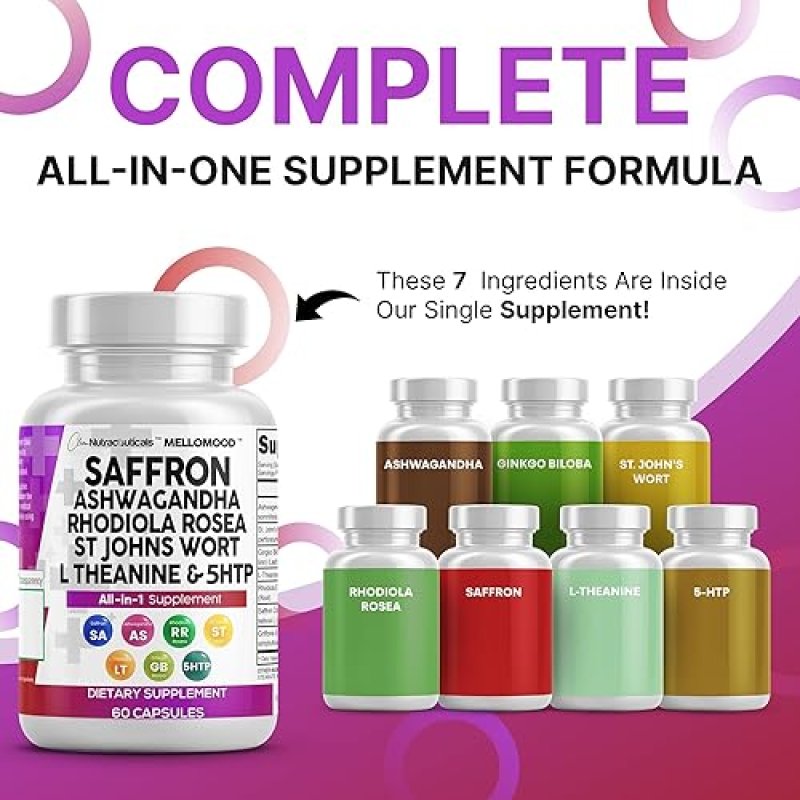 CLEAN NUTRACEUTICALS SAFFRON SUPPLEMENTS WITH ASHWAGANDHA, L-THEANINE MOOD SUPPORT HERBS