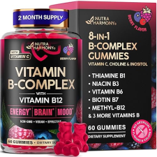 NUTRA VITAMIN B-COMPLEX GUMMIES FOR MEN WOMEN B12, B1-B9, VITAMIN C, CHOLINE VEGAN, 60 COUNT