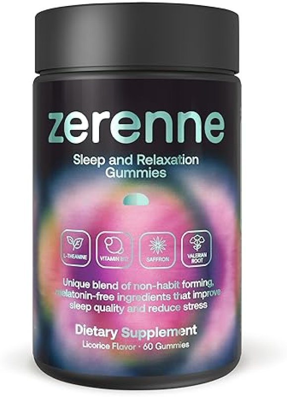 MENPER NATURAL SLEEP AID GUMMIES MELATONIN-FREE, STRESS RELIEF WITH SAFFRON, VALERIAN B12, 60CT