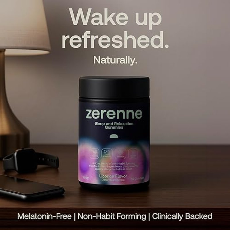 MENPER NATURAL SLEEP AID GUMMIES MELATONIN-FREE, STRESS RELIEF WITH SAFFRON, VALERIAN B12, 60CT