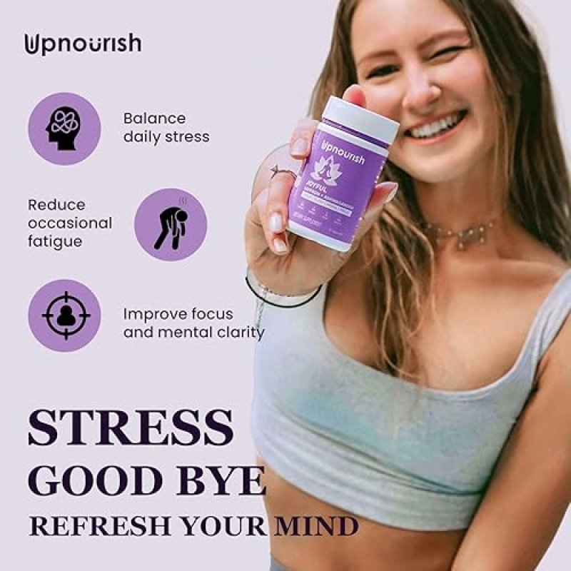 HEALTHAPPINESS NUTRITION UPNOURISH ORGANIC ASHWAGANDHA SAFFRON PROBIOTICS - STRESS RELIEF, MOOD, FOCUS, 30 VEGAN CAPS