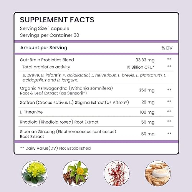 HEALTHAPPINESS NUTRITION UPNOURISH ORGANIC ASHWAGANDHA SAFFRON PROBIOTICS - STRESS RELIEF, MOOD, FOCUS, 30 VEGAN CAPS
