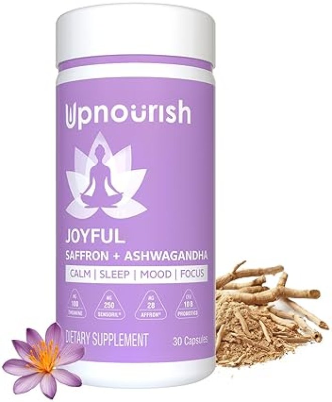 HEALTHAPPINESS NUTRITION UPNOURISH ORGANIC ASHWAGANDHA SAFFRON PROBIOTICS CAPSULES STRESS RELIEF MOOD SUPPORT