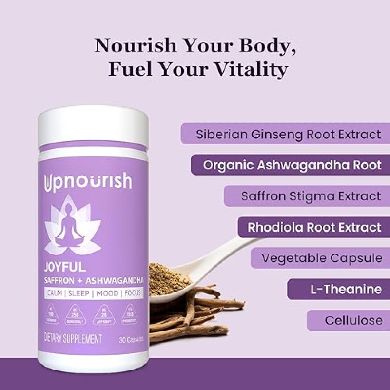 HEALTHAPPINESS NUTRITION UPNOURISH ORGANIC ASHWAGANDHA SAFFRON PROBIOTICS CAPSULES STRESS RELIEF MOOD SUPPORT
