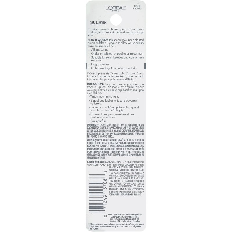 LOREAL PARIS TELESCOPIC PRECISION LIQUID EYELINER IN CARBON BLACK LONG-LASTING DEFINITION