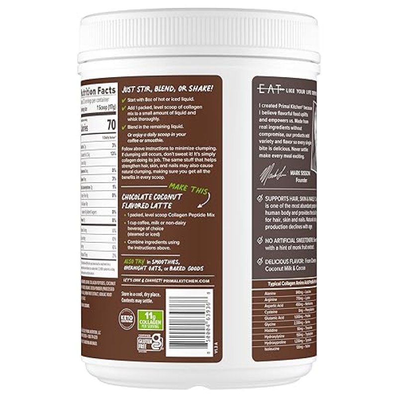 PRIMAL KITCHEN CHOCOLATE COCONUT COLLAGEN PEPTIDES DRINK MIX, NO DAIRY, 20 OZ