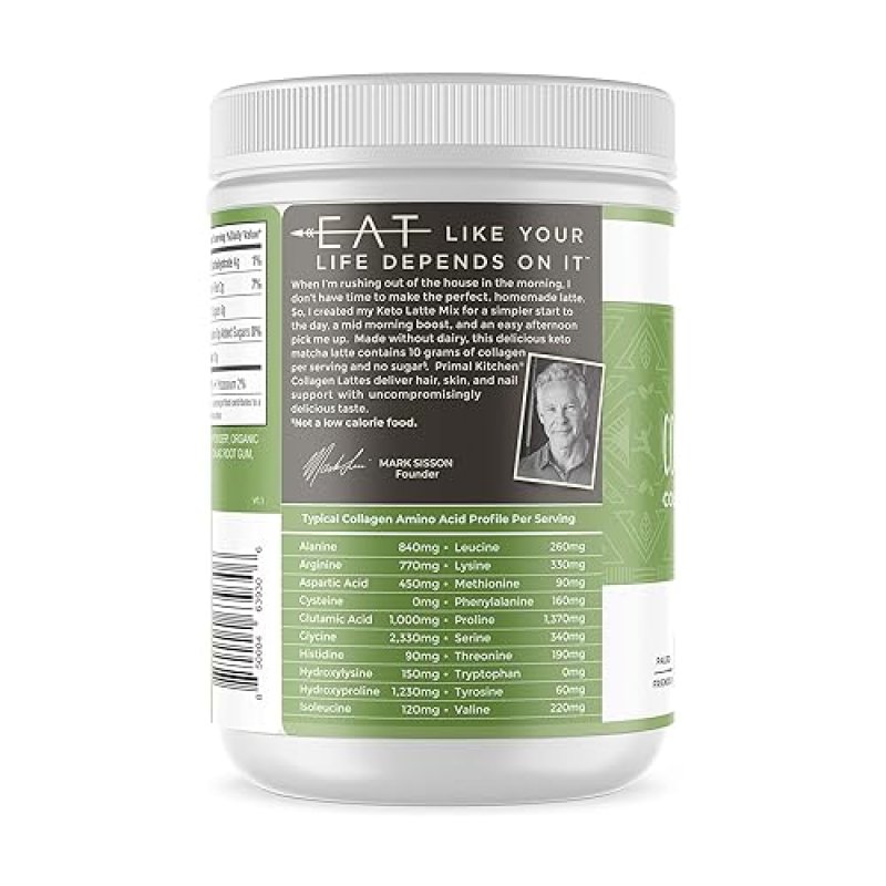 PRIMAL KITCHEN MATCHA COLLAGEN KETO LATTE POWDER SUGAR-FREE COLLAGEN PEPTIDES, 9.33 OZ