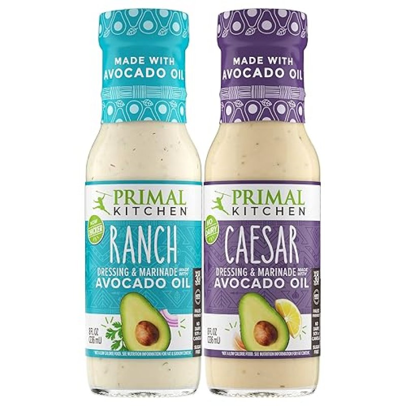 PRIMAL KITCHEN RANCH CAESAR DRESSING VARIETY PACK, 8OZ, AVOCADO OIL CAGE-FREE EGGS