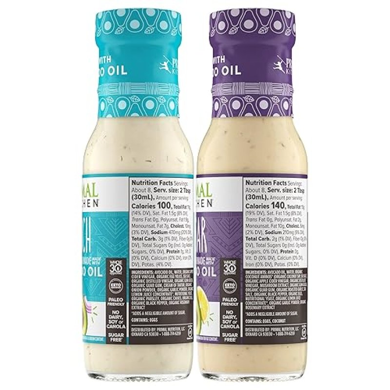 PRIMAL KITCHEN RANCH CAESAR DRESSING VARIETY PACK, 8OZ, AVOCADO OIL CAGE-FREE EGGS