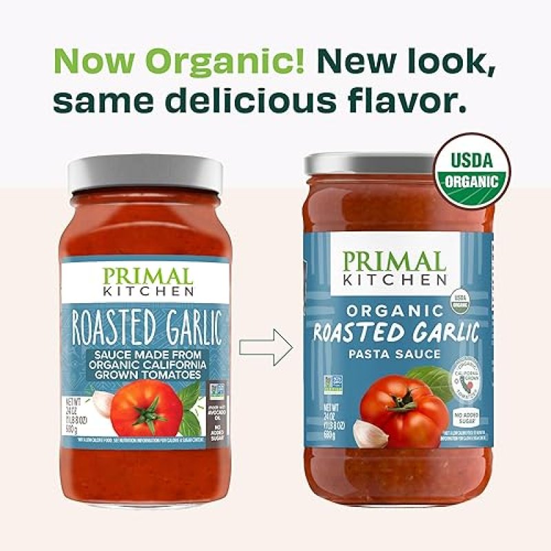 PRIMAL KITCHEN TOMATO PASTA SAUCE 2-PACK NO ADDED SUGAR, TOMATO BASIL ROASTED GARLIC